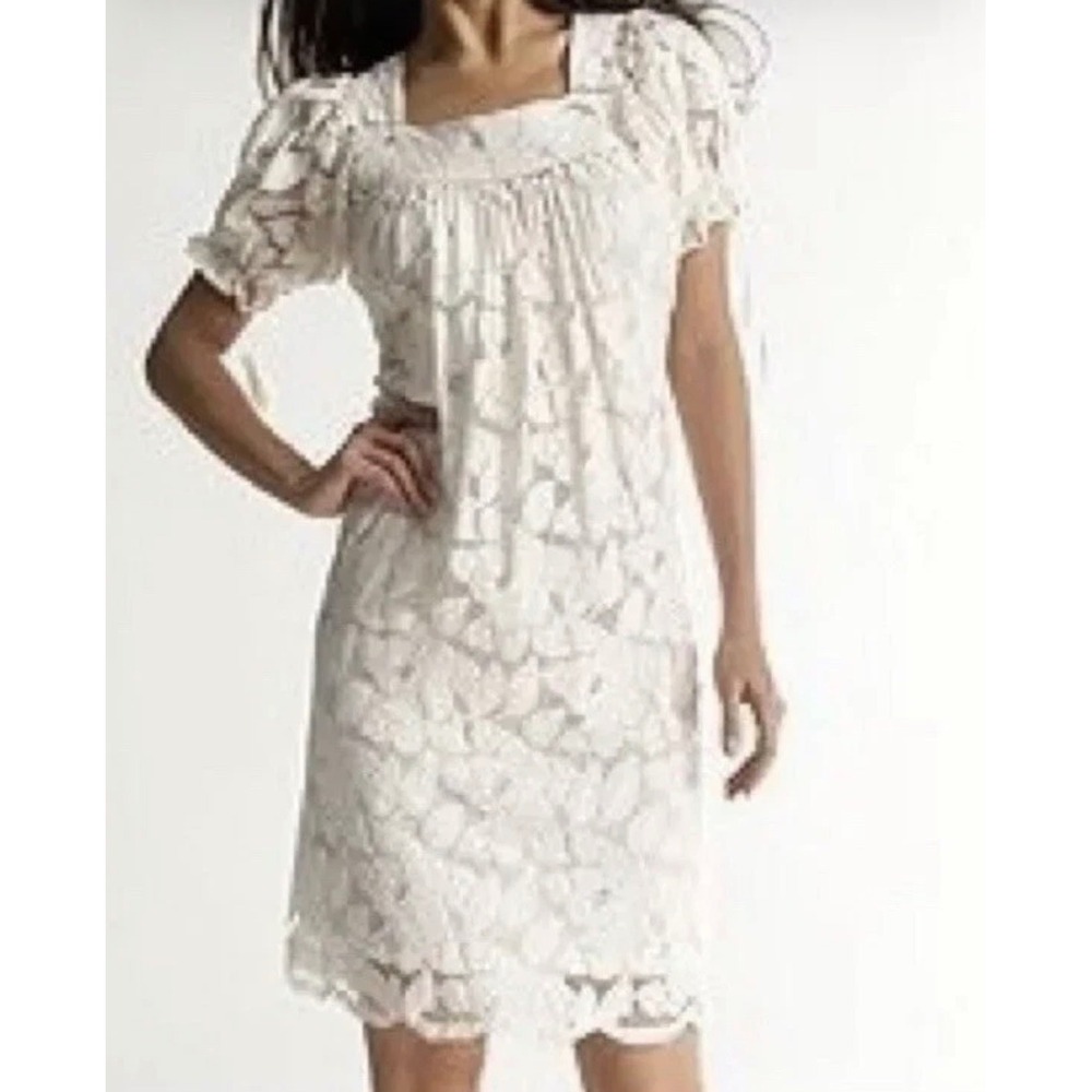 Trulli Cream Floral Lace Babydoll Dress Puff Sleeve Small boho festival western